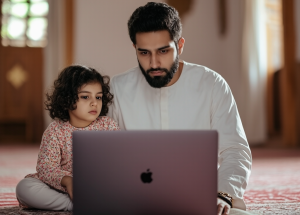 A student learning Quran online through a live session with an expert tutor in Toronto.